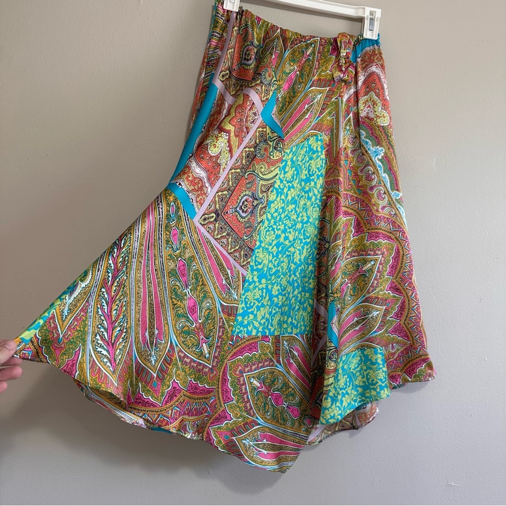 Vintage Silk Boho Colorful Paisley Women's Skirt Patchwork - Picture 6 of 10